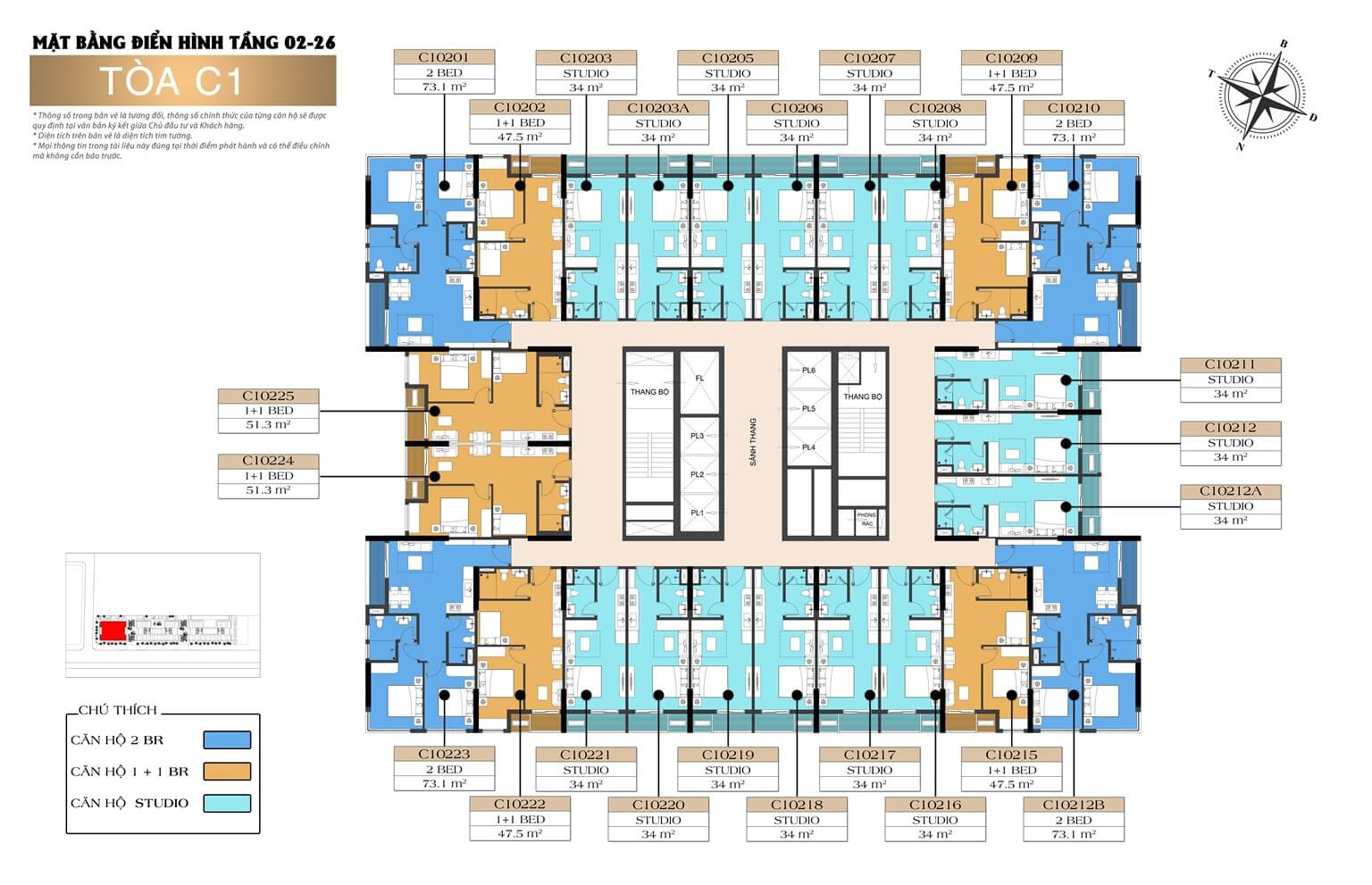Mặt bằng tầng 2-26 tòa C1 dự án Sun Centro Town Hạ Long