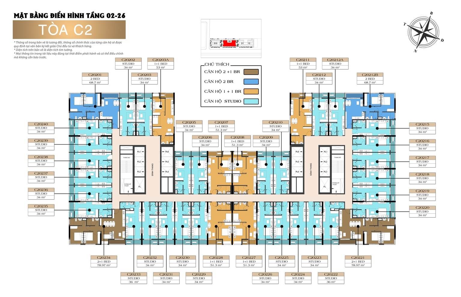 Mặt bằng tầng 2-26 tòa C2 dự án Sun Centro Town Hạ Long