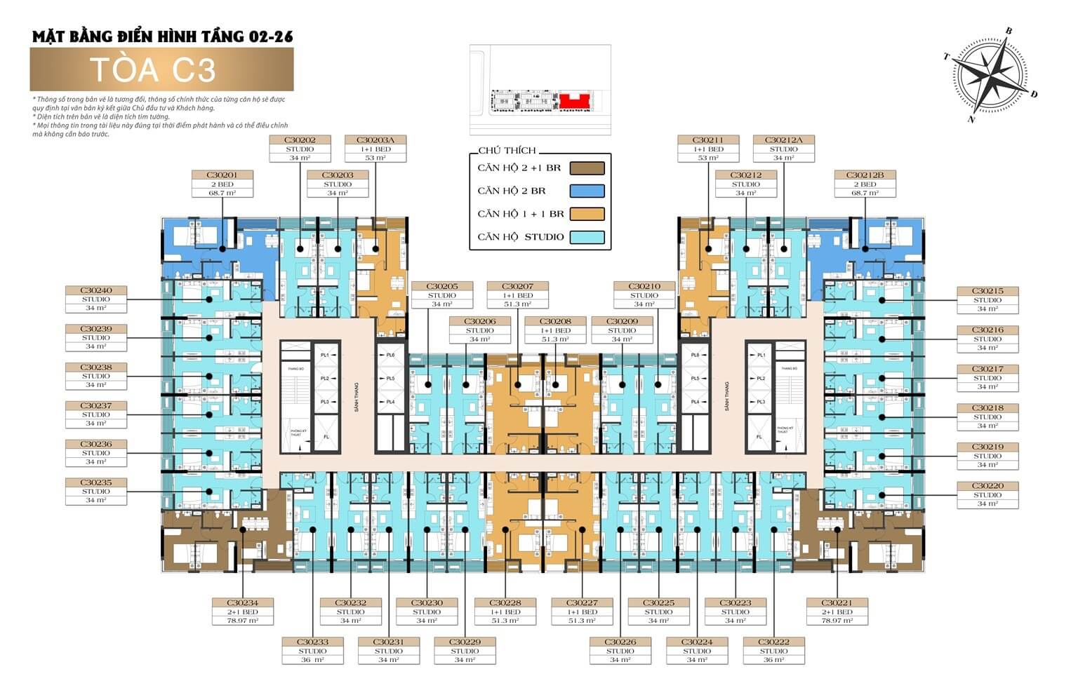 Mặt bằng tầng 2-26 tòa C3 dự án Sun Centro Town Hạ Long