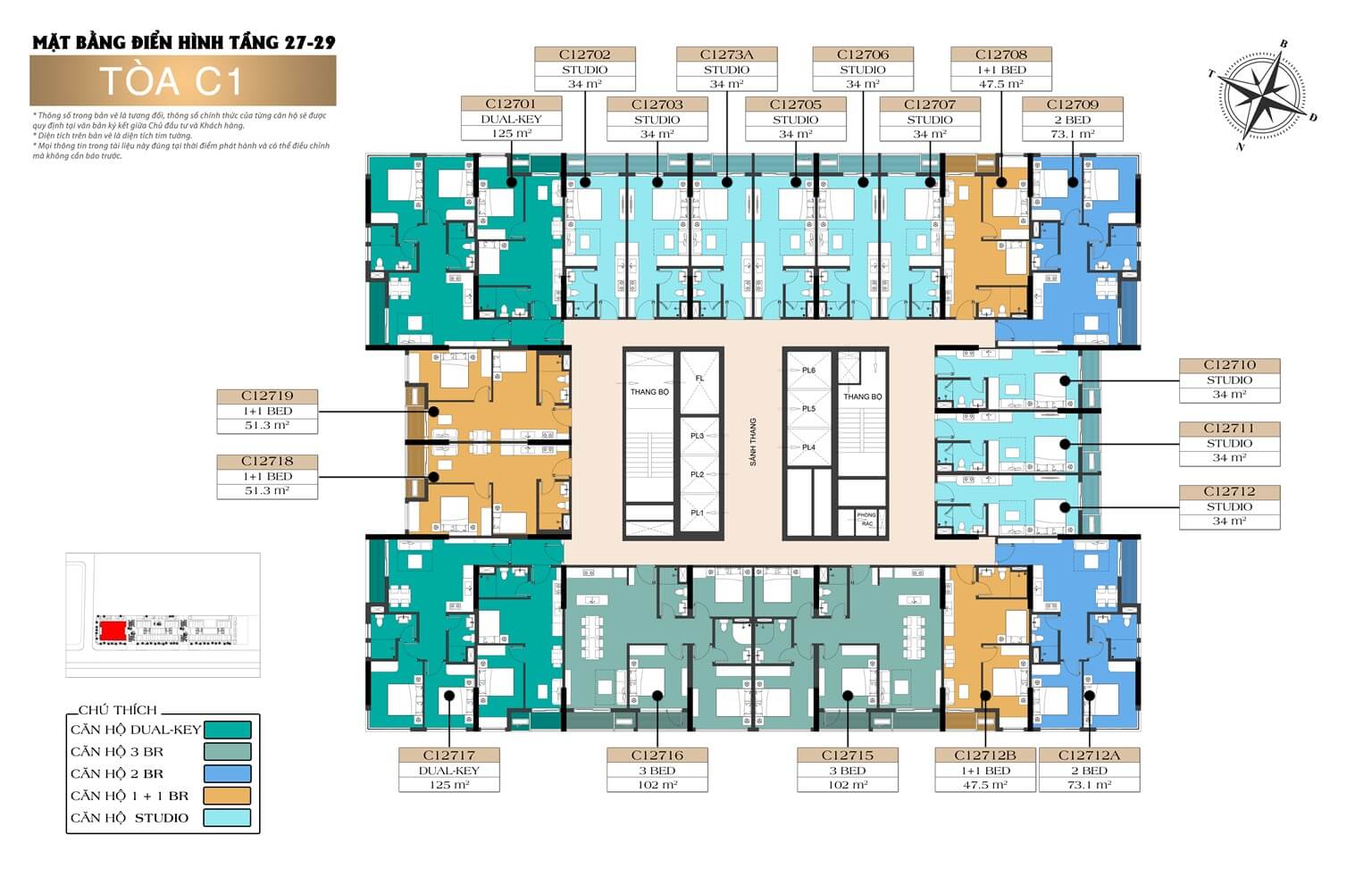 Mặt bằng tầng 27-29 tòa C1 dự án Sun Centro Town Hạ Long